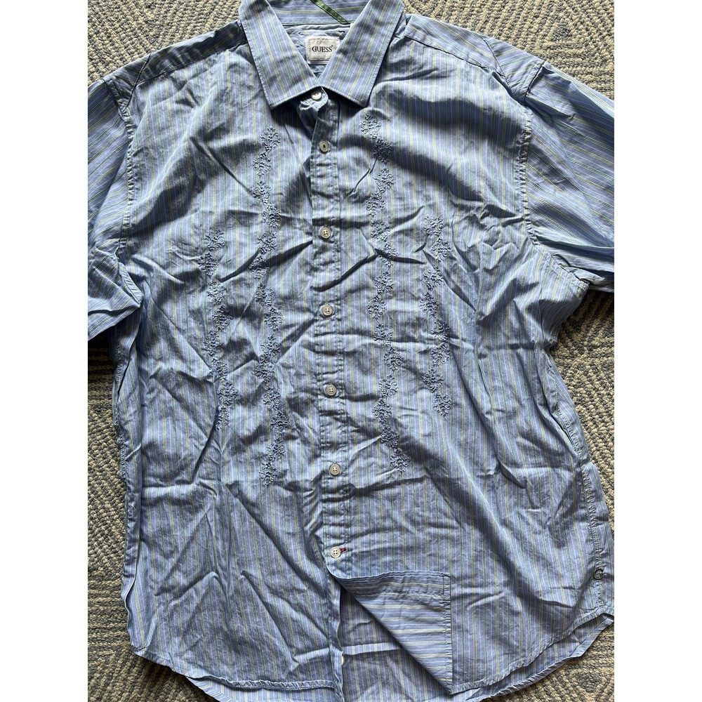 Guess Embroidered Long Sleeve Button Shirt - Blue/Green/Yellow - XL - Picture 4 of 8